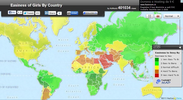 ragazze facili mappa mondiale